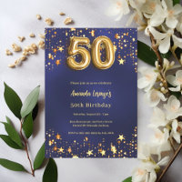 50th birthday navy blue gold stars
