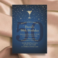 50th Birthday Navy Blue Modern Gold Cocktail Party
