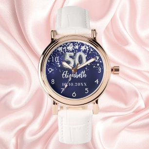 50th birthday navy blue silver stars watch