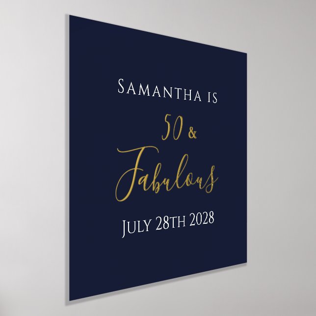 50th Birthday Navy Gold Birthday Celebration Foil Prints (Laydown)