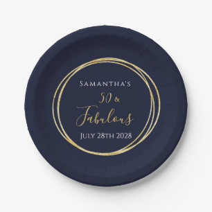 50th Birthday Navy Gold Birthday Party Paper Plate