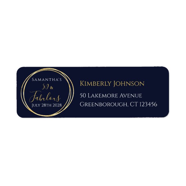 50th Birthday Navy Gold Birthday Return Address (Front)