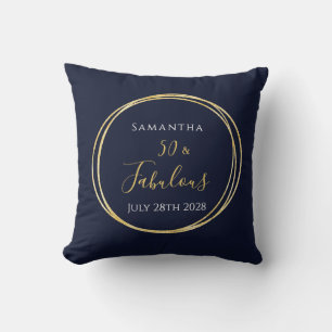 50th Birthday Navy Gold Personalised Cushion