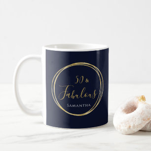 50th Birthday Navy Gold Personalized Coffee Mug