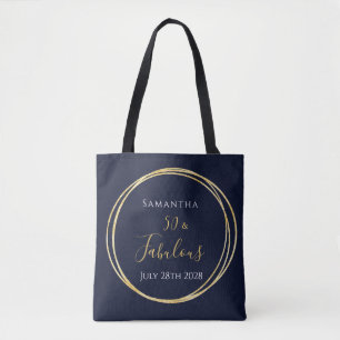 50th Birthday Navy Gold Personalized Tote Bag