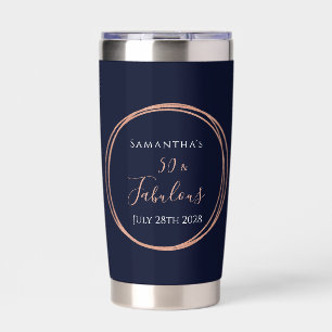 50th Birthday Navy Rose Gold Birthday Party Favor Insulated Tumbler