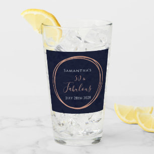 50th Birthday Navy Rose Gold Birthday Party Favour Glass