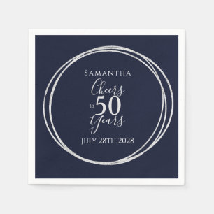 50th Birthday Navy Silver Cheers to 50 Years Party Napkin