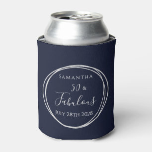 50th Birthday Navy Silver Personalised Party Favou Can Cooler
