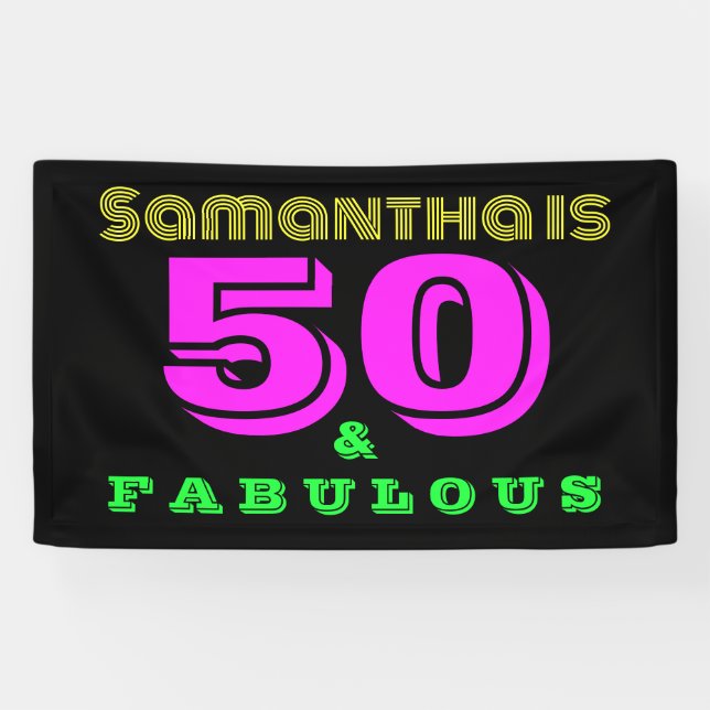 50th Birthday Neon 50 and Fabulous Birthday Party Banner (Horizontal)