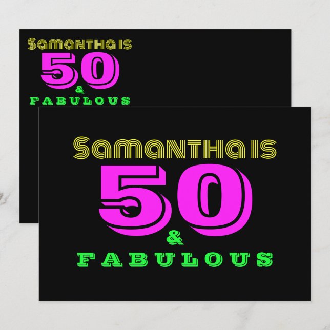 50th Birthday Neon 50 and Fabulous Invitation (Front/Back)