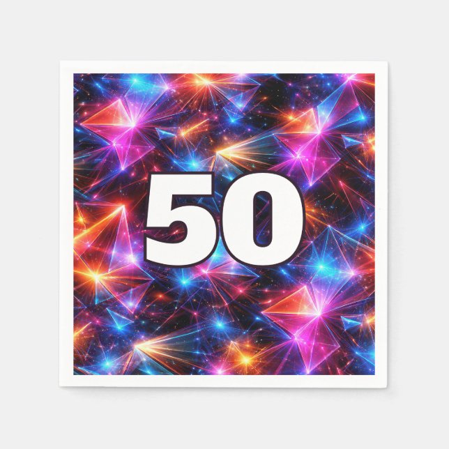 50th Birthday Neon Polygon Abstract  Napkin (Front)