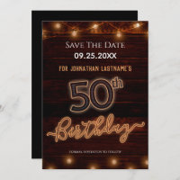 50th Birthday Neon Save the Date Invitation