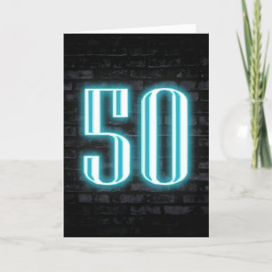 50th Birthday Neon Sign on Brick  Card