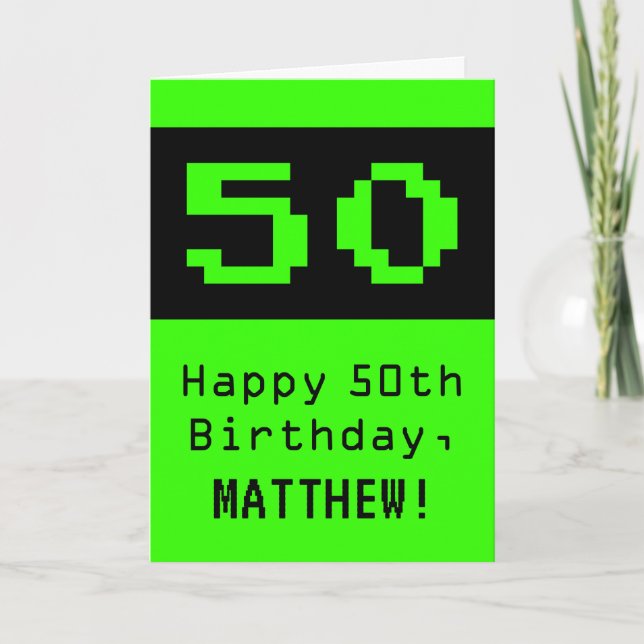 50th Birthday: Nerdy / Geeky Style "50" and Name Card (Front)