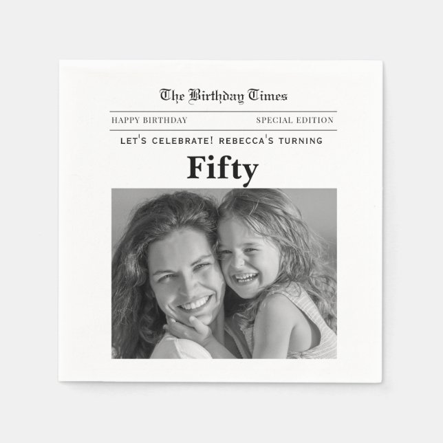 50th Birthday Newspaper Paper Napkins (Front)