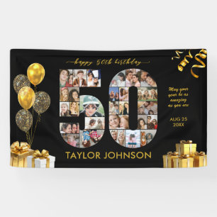 50th Birthday Number 50 Photo Collage Black Gold Banner