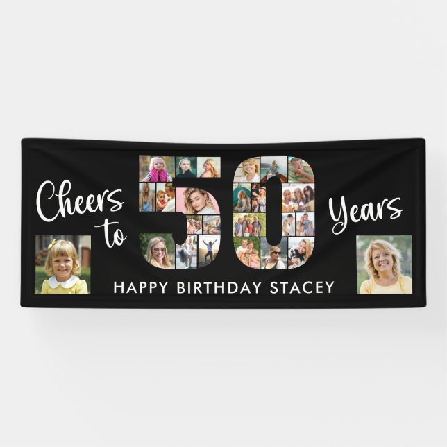 50th Birthday Number 50 Photo Collage Cheers Banner (Horizontal)