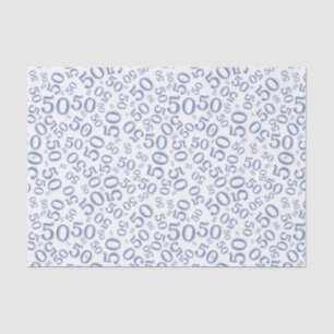 50th Birthday Number Pattern  Blue and White Tissue Paper