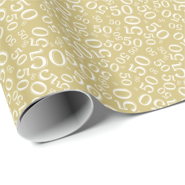 50th Birthday Number Pattern Gold and White (S) Wrapping Paper (Roll Corner)