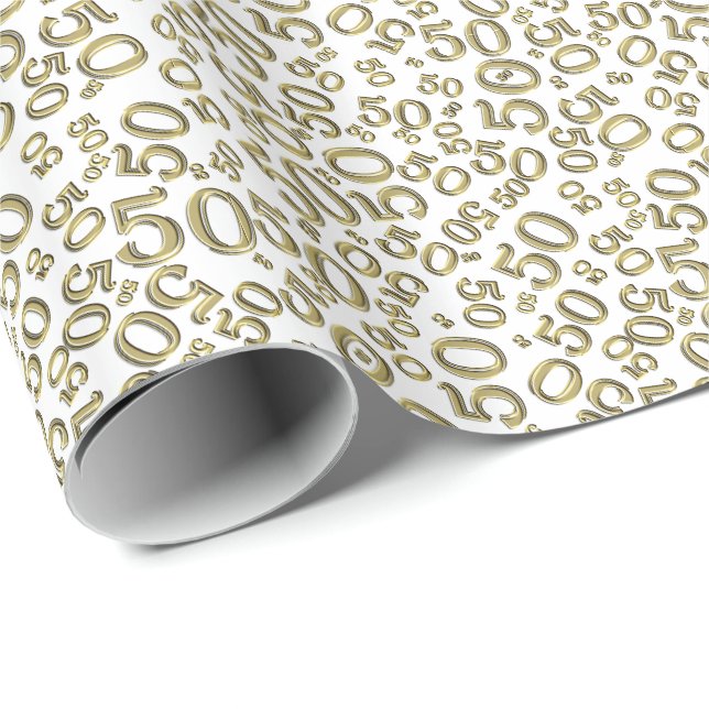 50th Birthday Number Pattern Gold and White (S) Wrapping Paper (Roll Corner)