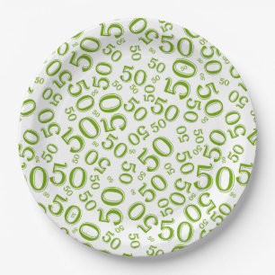 50th Birthday Number Pattern Green/White Paper Plate