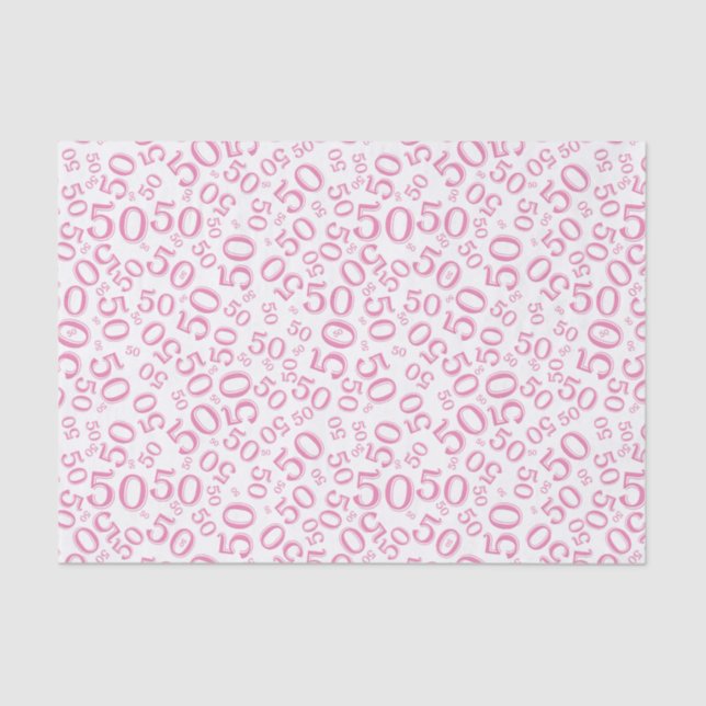 50th Birthday Number Pattern  Pink and White Tissue Paper (Front)