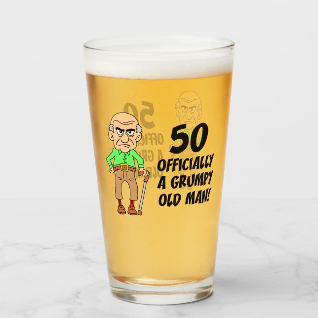 50th Birthday Officially Grumpy Old Man Glass (Front Filled)