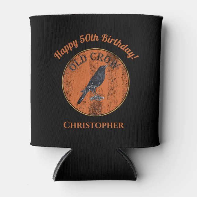 50th Birthday Old Crow Funny Gag Over The HIll Can Cooler (Front)