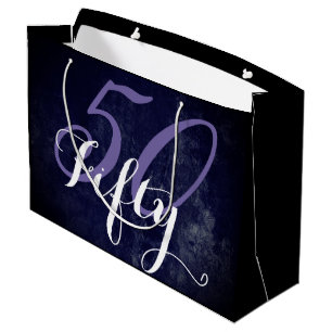 50th Birthday or Anniversary   Purple and White Large Gift Bag