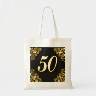 50th Birthday or Anniversary Regal Gold and Black Tote Bag