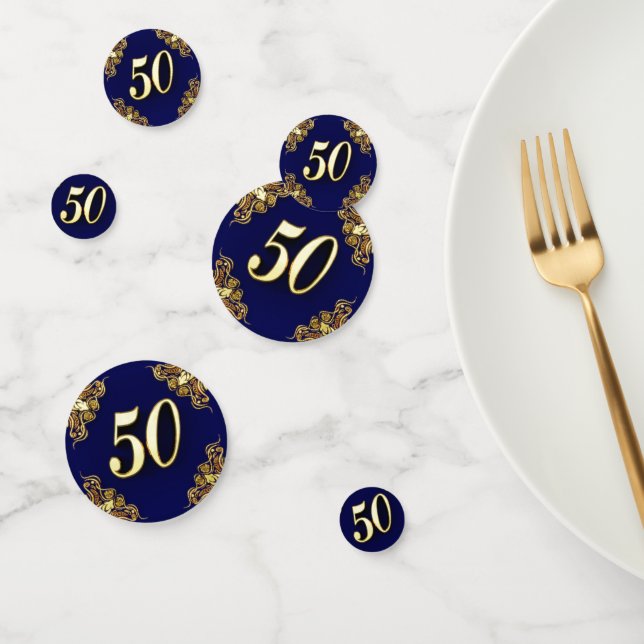 50th Birthday or Anniversary Regal Gold and Blue Confetti (Group)