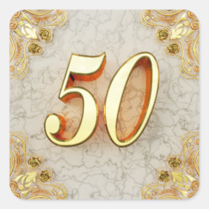 50th Birthday or Anniversary Regal Gold and Marble Square Sticker
