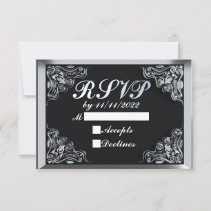 50th Birthday or Anniversary Regal Silver Black RSVP Card
