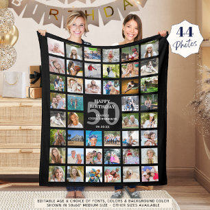 50th Birthday or Any Age Birthday 44 Photo Collage Fleece Blanket