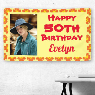 50th Birthday Orange Flower Photo Banner