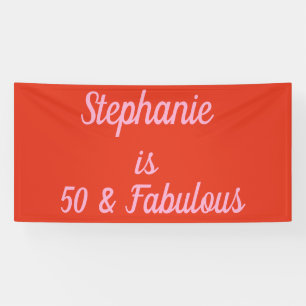 50th Birthday Orange Pink Custom Age Trendy 2025 Banner
