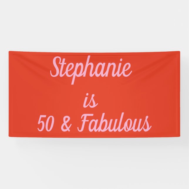 50th Birthday Orange Pink Custom Age Trendy 2025 Banner (Horizontal)