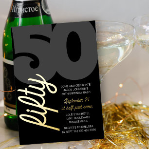 50th Birthday Oversized Fifty Script Black Gold