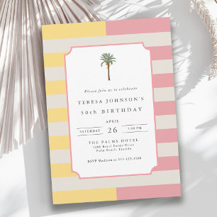 50th Birthday Palm Beach Pastel Stripe Tropical Invitation