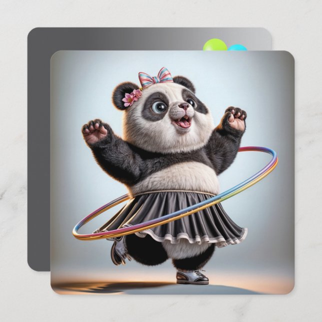 50th Birthday Panda Bear With Hula Hoop Invitation (Front/Back)