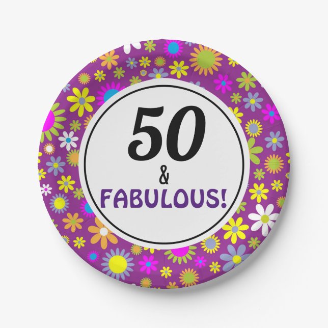 50th Birthday Party 50 and Fabulous Paper Plate (Front)