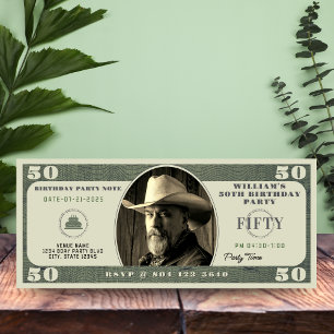 50th Birthday Party 50 Dollar Bill Invitation