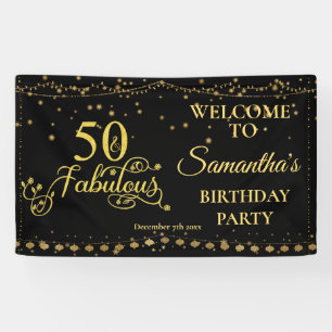 50th Birthday Party 50 Fabulous Glitter Black Banner