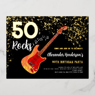 50th Birthday Party 50 Rocks Gold Glitter Foil Invitation Postcard
