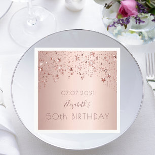 50th birthday party 50 rose gold stars drips pink napkin