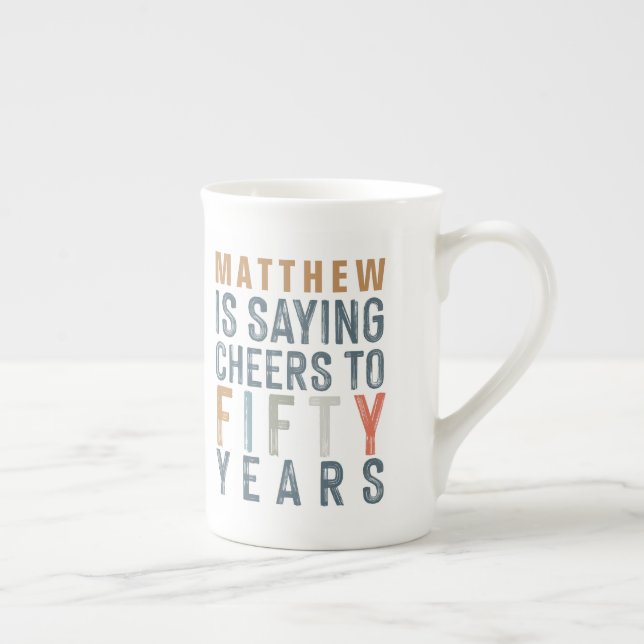 50th birthday party accessories  or gift bone china mug (Right)