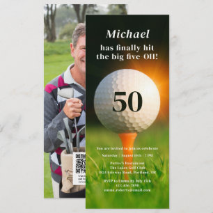 50th Birthday Party Adult Golf Fifty Photo QR Code Invitation