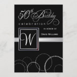 50th Birthday Party Adult - Silver Monogram Invitation<br><div class="desc">Contemporary modern 50th Birthday celebration invitations for men or women -- Black with silver script and monogram.  Customise the name,  date,  and details for this special and honoured occasion. Other milestone celebration styles,  colours,  and years available in gallery. © Teri Francis. Matching postage and thank you cards available.</div>