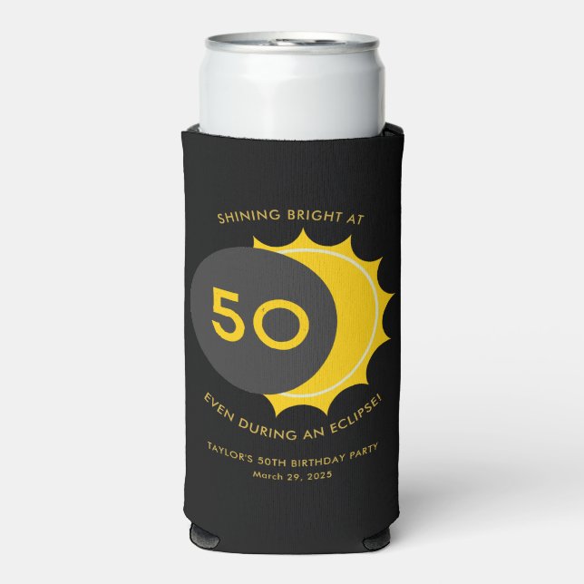 50th Birthday Party and Solar Eclipse 2025 Seltzer Can Cooler (Seltzer Front)
